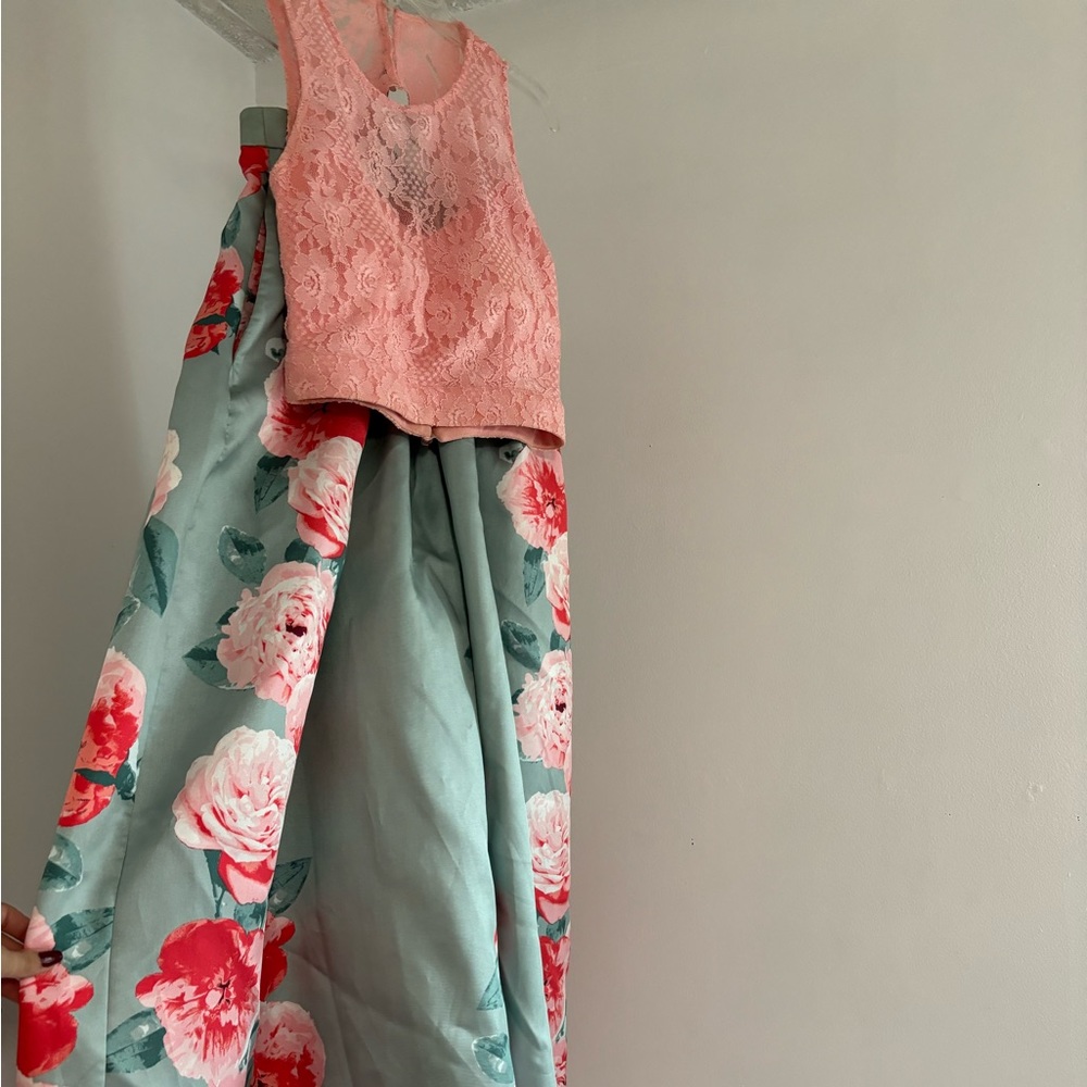 Two Piece floral prom dress